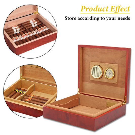 20 Count Cedar Wood Cigar Humidor – Portable Box with Hygrometer & Humidifier